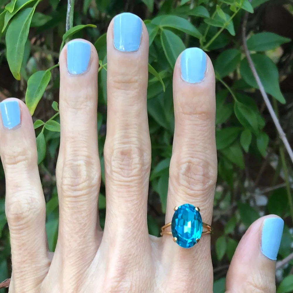 Aquamarine Oval Crystal Ring